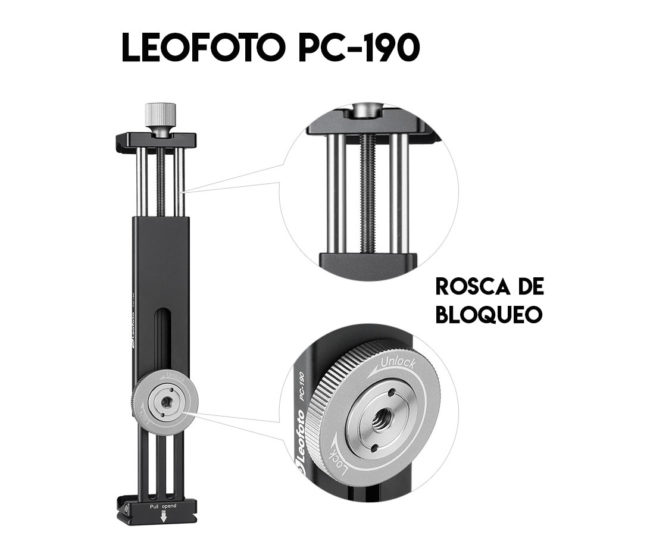 Leofoto PC-190 pinza soporte para teléfonos smartphone y ipad extensible