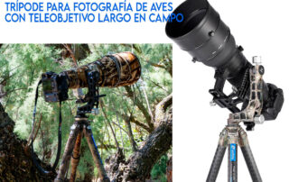 Trípode para fotografía de aves con teleobjetivo largo en campo