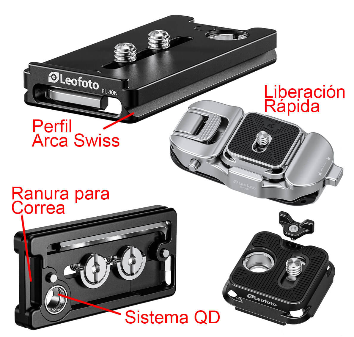 Comparativa de los platos Leofoto con anclaje para correa