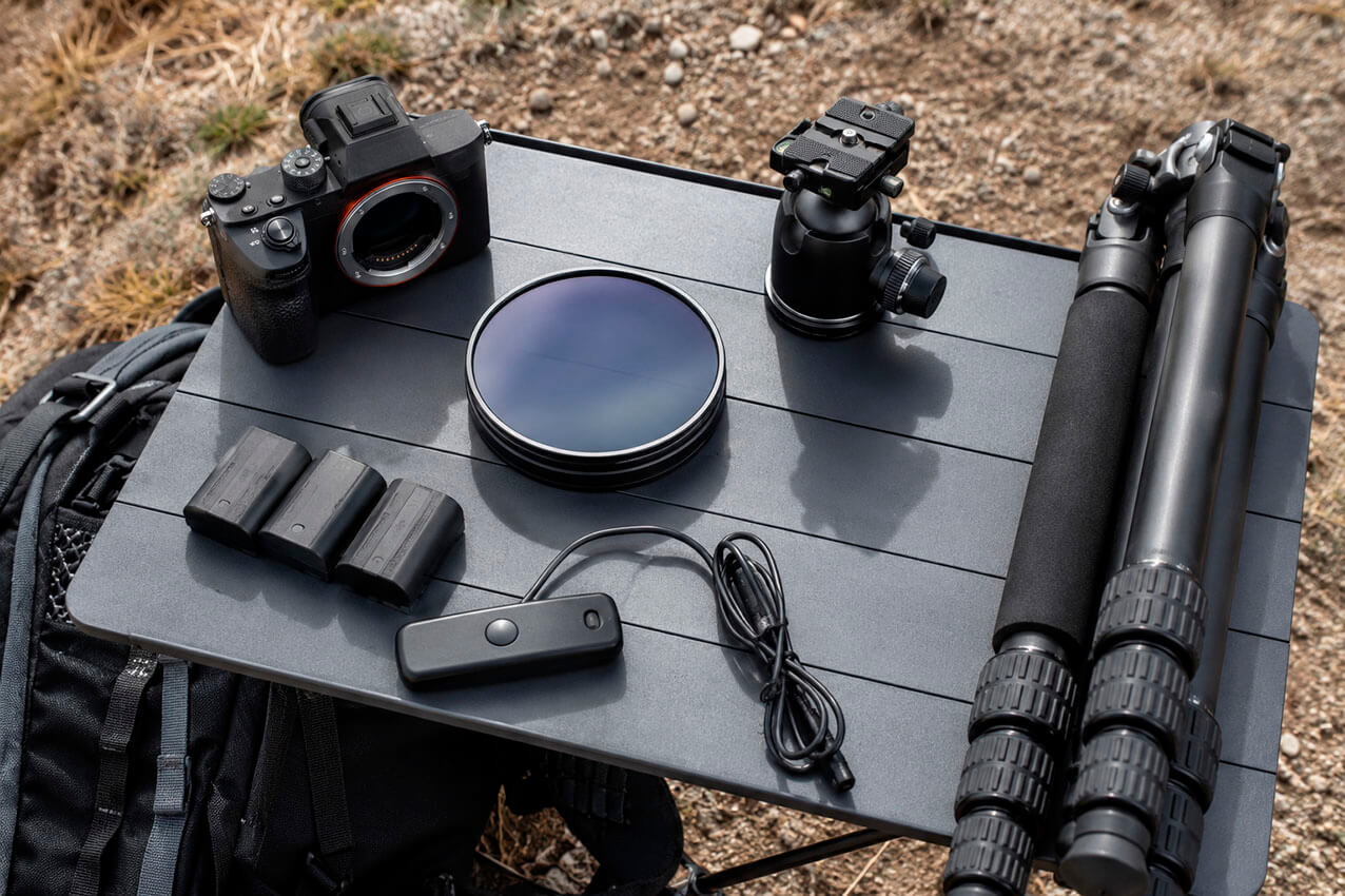 Equipo fotográfico preparado para fotografiar un eclipse solar