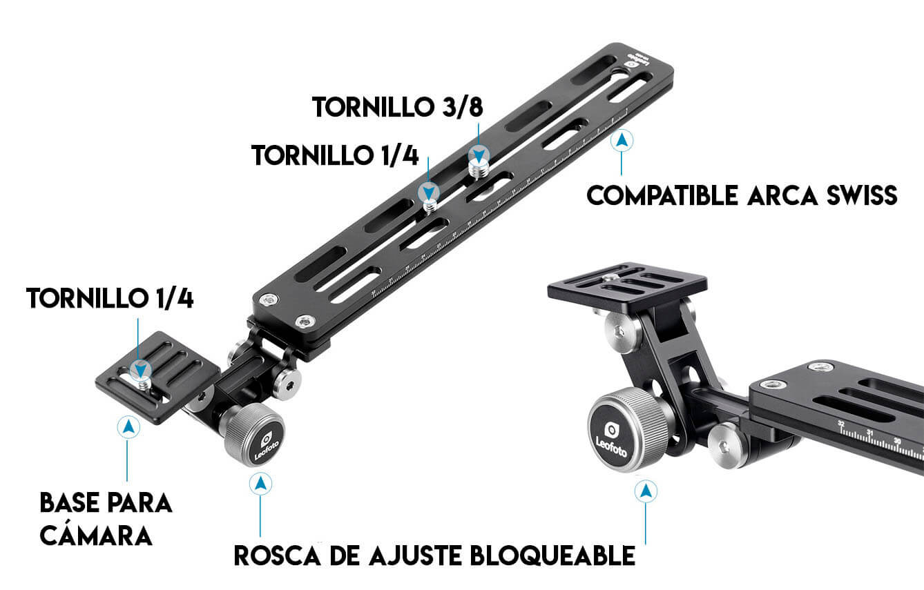 Regleta Leofoto VR-250 para equilibrar cámara y teleobjetivo